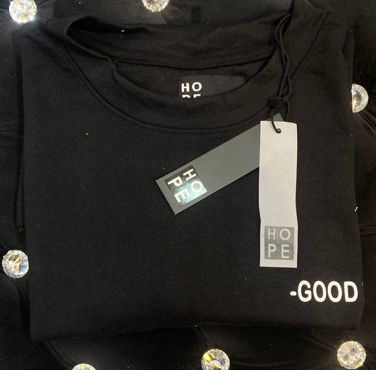 HOPE Black  Colour With Good Time Back Print Drop Shoulder TShirt 108555