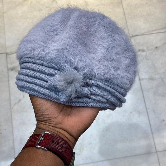 Grey Colour Women Winter Warm Knitted Pumpkin Hat Casual Plus Bean Ladies Cap 9351