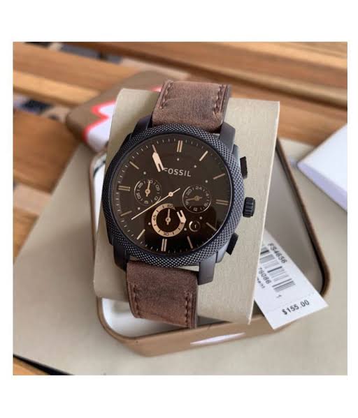 Sof Brown Strap Black Dial Chrono Working Watch For Men 400230