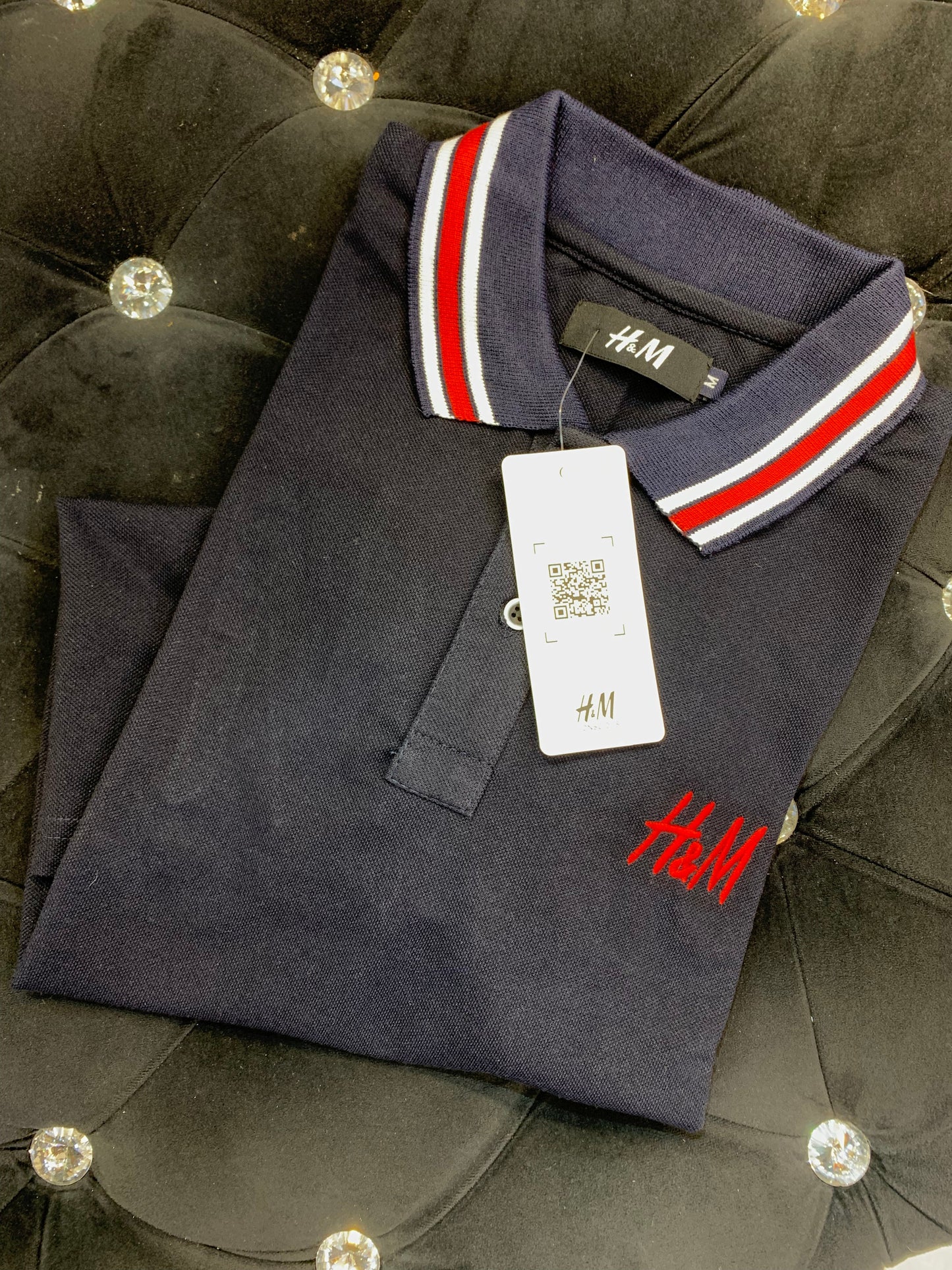 M&H Navy Blue Colour With MH logo Back Embroidery Collar Half Sleeve TShirt 4262706