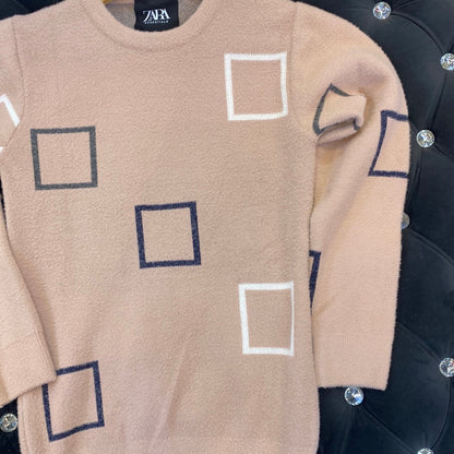 Pink ZR Soft Square Design Sweater for Men Unisex 9110