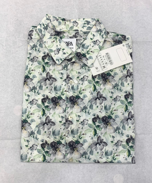 ZR RAZ Green With Grey Floral Print Summer Full Sleeve Shirt 861603