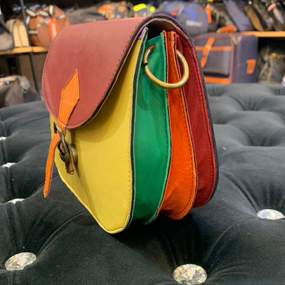 Yellow Orange Red Multi Colour Genuine Leather Heavy Quality Ladies Bag 3204
