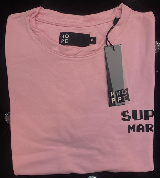 HOPE Pink Colour With Super Mario Back Print Drop Shoulder TShirt 108574
