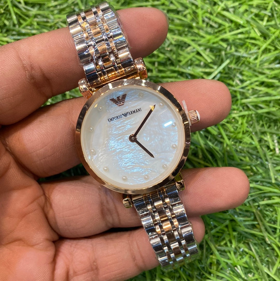 Mra Copper Silver Chain White Stud Dial Ladies Watch
