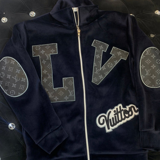 VL LOU UOL Navy Blue Colour VL Logo Loop Knit Fabric Imported Fabric Quality Versity Jacket 9397