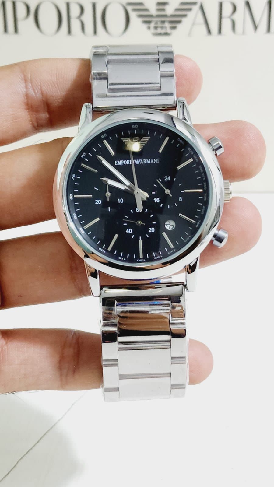 Mra Silver Chain Black Dial Chrono Working Men Watch 901086