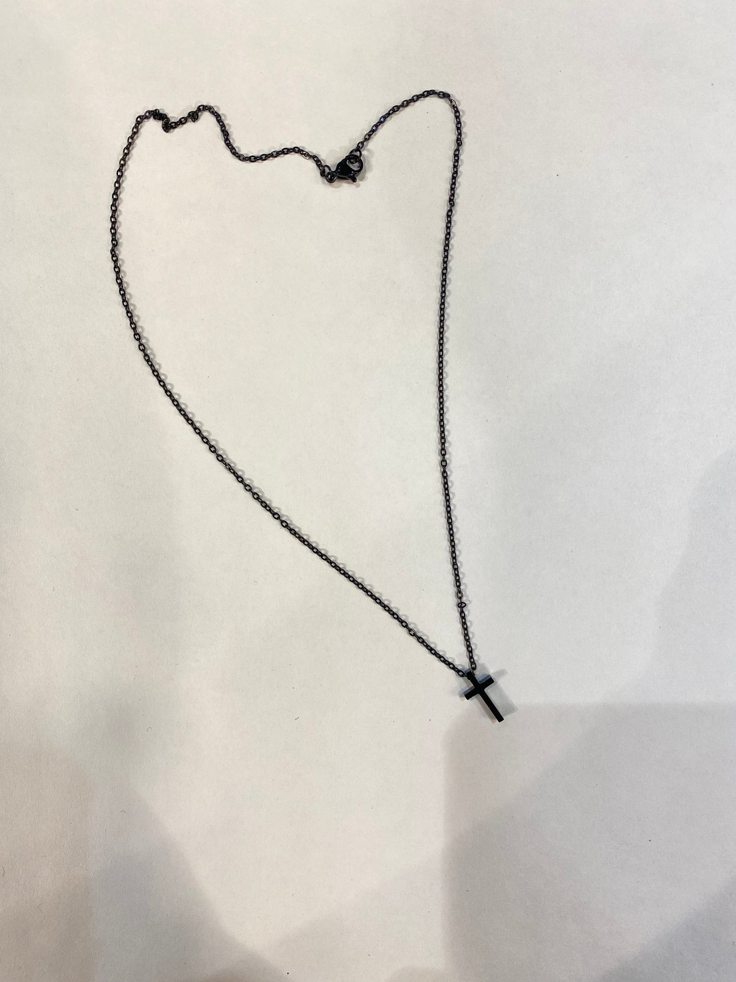 Black Colour Stainless Steel Jewel Cross Slim Unisex Necklace 199901