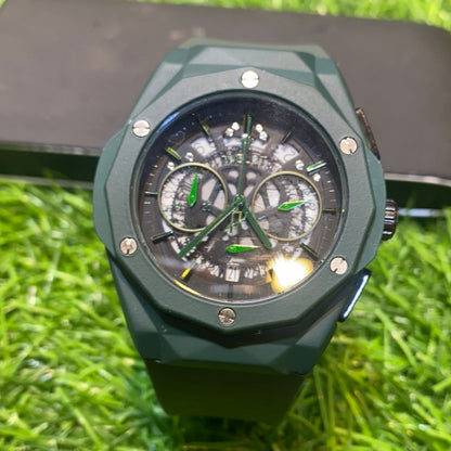 BUH Dark Green Silicone Chrono Men Watch 400269