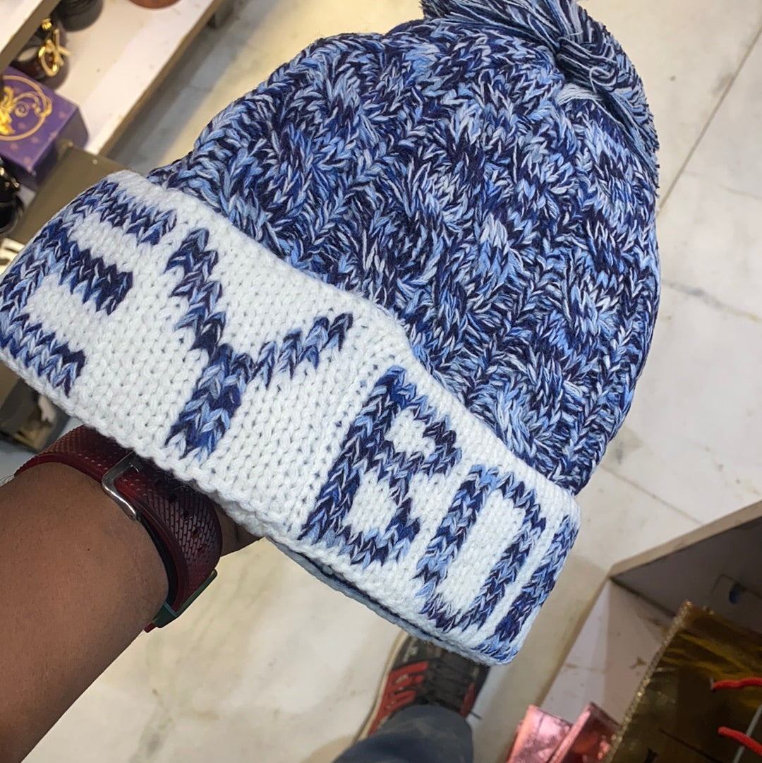 Blue White Colour Bobble Hat And Woolly Hat Bobble Pumpum Unisex Cap Hats 9332