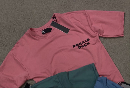 HOPE Pink Colour With Donald Duck Back Print Drop Shoulder TShirt 108580