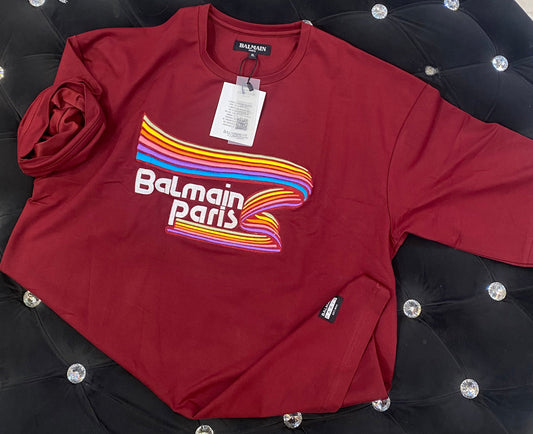 LAB Maroon Colour With Multiple Colour Lab Print And Lycra Cotton Fabric Drop Shoulder TShirt
