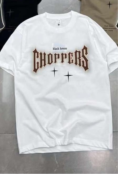 White Colour Black House Chopper With Back Print Drop Shoulder TShirt 298117