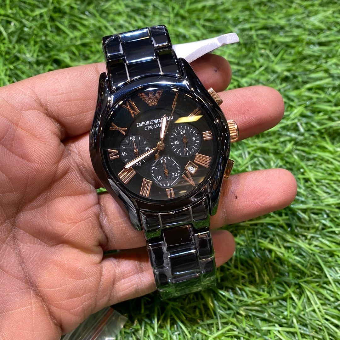 MRA Black Chain Black Copper Dial Ceramic Chrono Watch For Men 401013