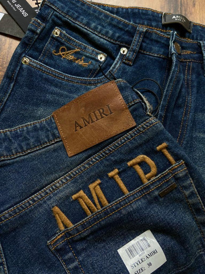 IMA Navy Blue Colour Faded Design With Back Embroidery Surplus Slim Fit Men’s Jeans
