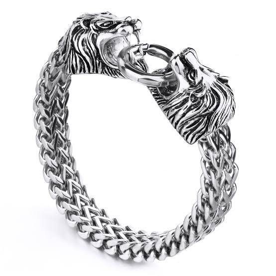 Mens Womens Heavy Lion Bracelet Stainless Steel Link Wrist Silver 440402
