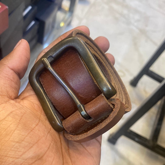 EMA Brown Colour Sliver Grey Buckle Genuine Leather Surplus Men’s Belt 900400