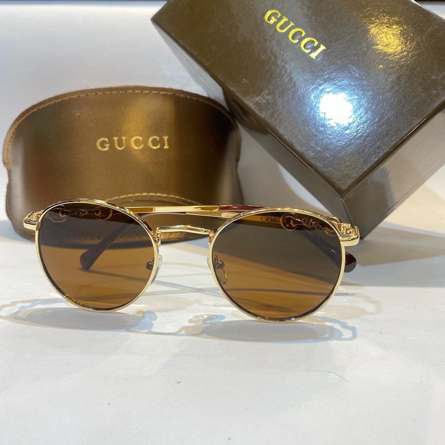 CUG Gold Frame Brown Shade Unisex Branded Sunglasses H5598 C1 56 15-140