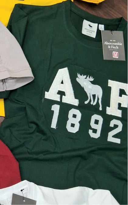 EBA Olive Green Colour With White AF Embroidery Print Lycra Cotton Drop Shoulder TShirt 298109