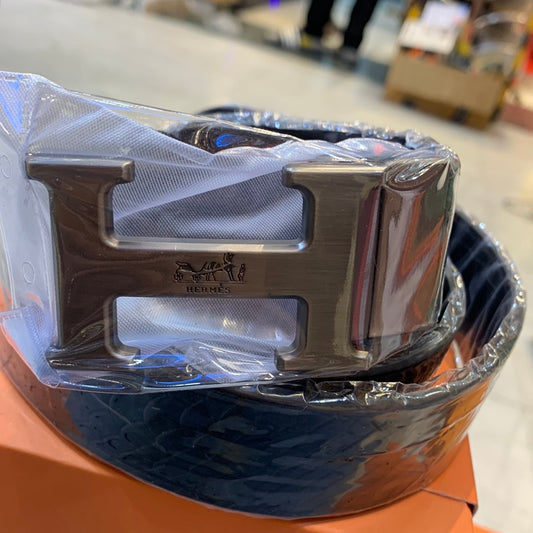 Reh Black Colour Grey Reh Logo Buckle Men’s Belts 12058