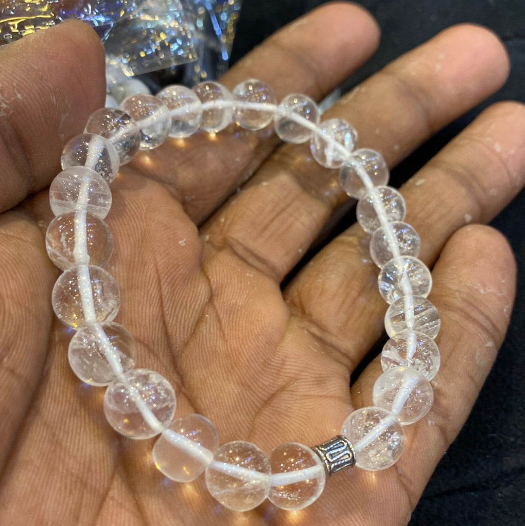 Clear Quartz (Sphatik) Crystal Healing Stretchable Bracelet Natural Stone