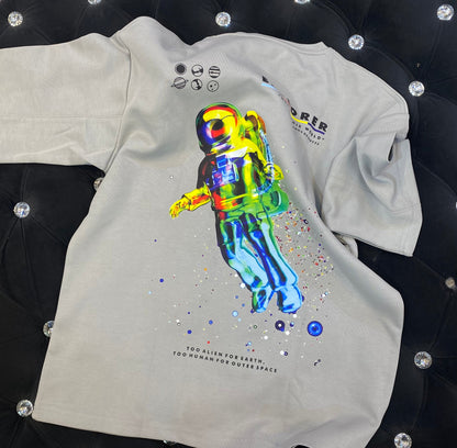 NASA Grey Colour With NASA Back Print Lycra Fabric Drop Shoulder TShirt 298145