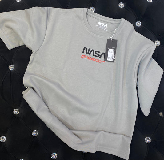 NASA Grey Colour With NASA Back Print Lycra Fabric Drop Shoulder TShirt 298145