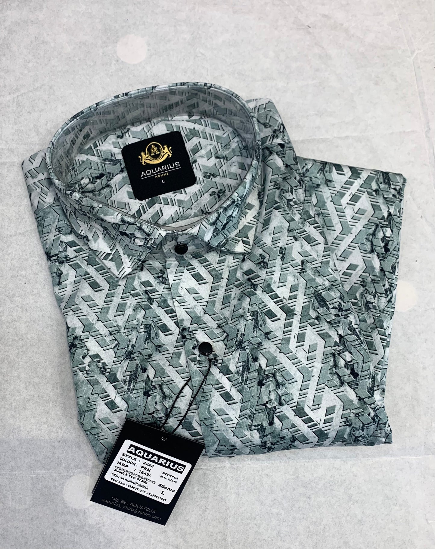 Aquarius Green Grey Color With Print Design Premium Quality Shirt 2223