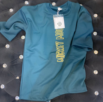 Teal Colour with Back Print Micky Mouse Heavy Material Drop Shoulder 381305