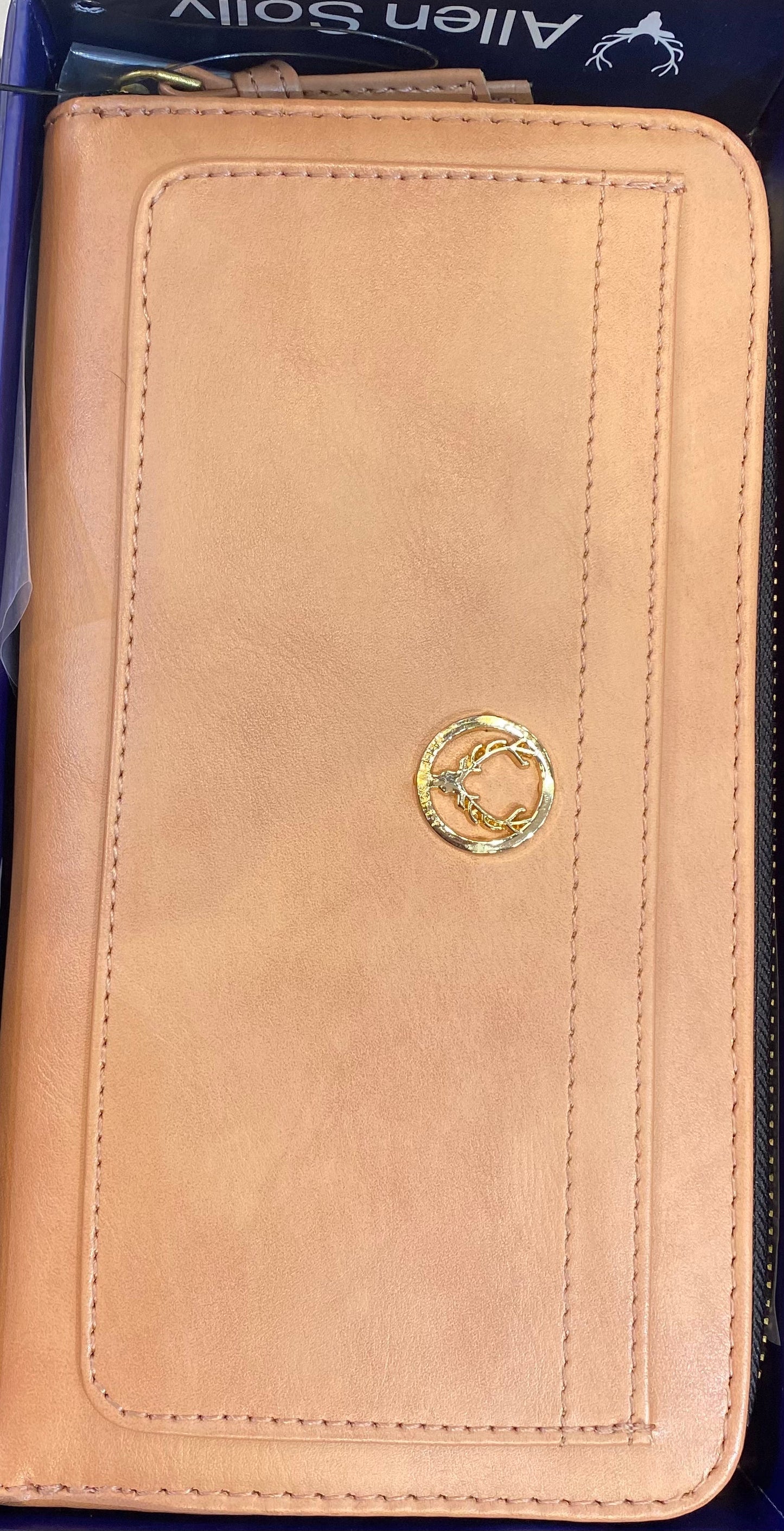 Allen Solly Multiple Colour Rose Gold Logo Genuine Leather Zipper Ladies Clutch