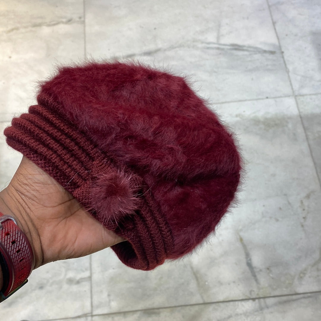 Maroon Colour Women Winter Warm Knitted Pumpkin Hat Casual Plus Bean Ladies Cap 9346