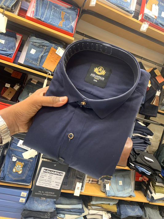 AQUARIUS Navy Blue Colour With Front VIG Sticker Full Sleeve Men Shirt 2200
