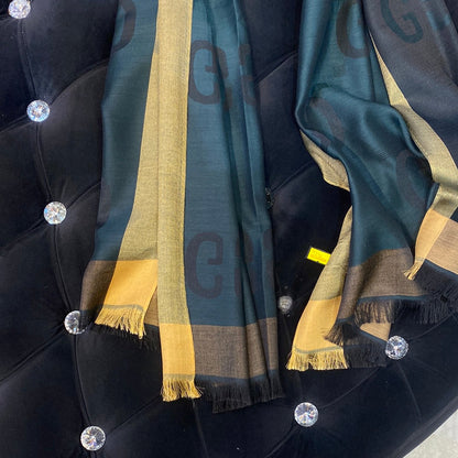 Cug Guc Green Colour Gold Strip Cug Print Heavy Quality Muffler  9341