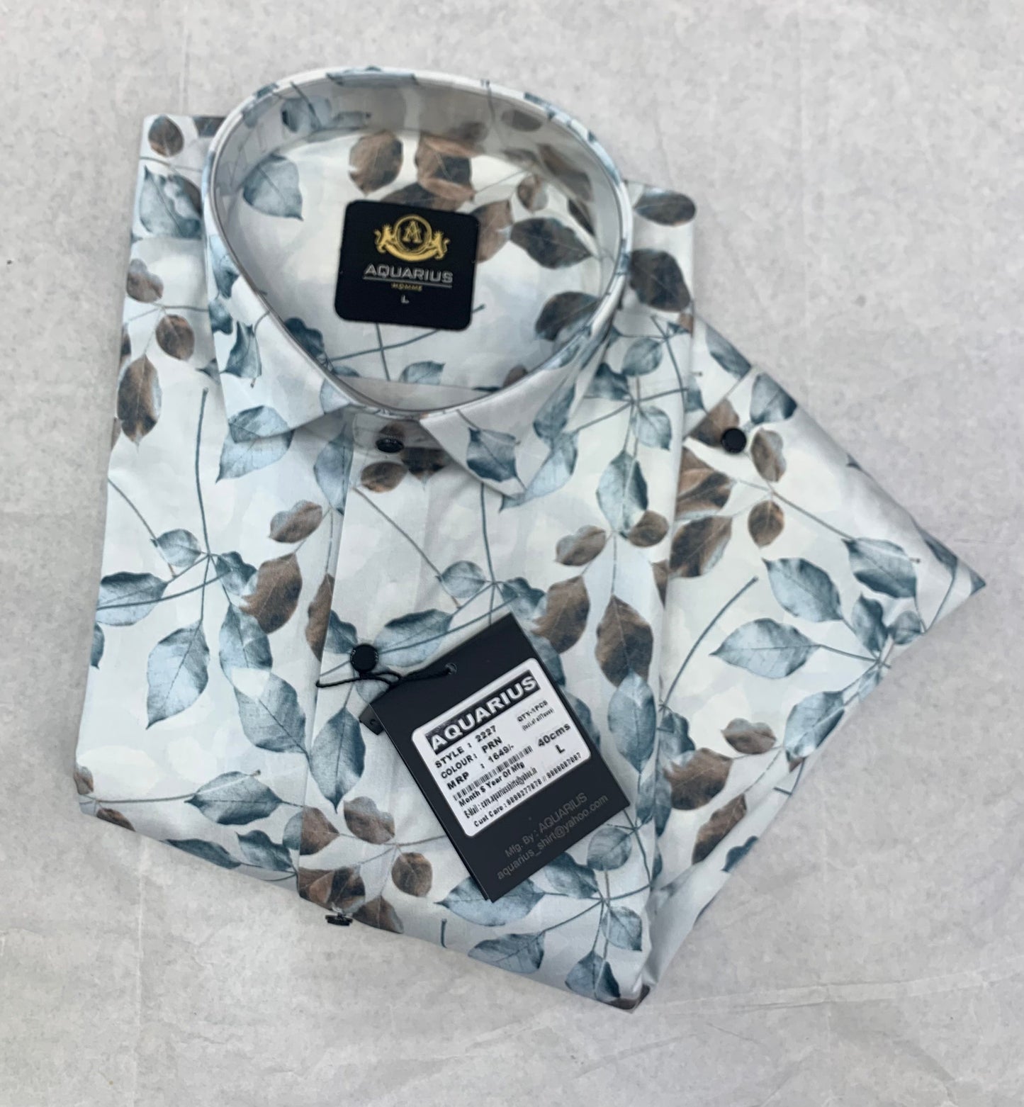 Aquarius White Color With Blue Floral Print Premium Quality Full Sleeve Shirt 2227