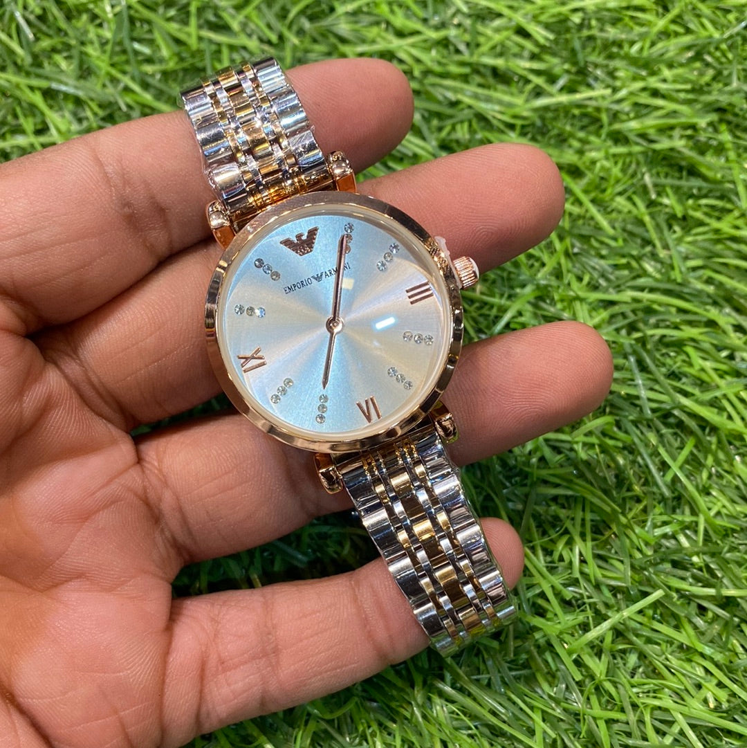 Rose Gold And Silver Chain White Dial Ladies Watch