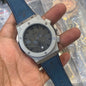 Buh Blue Silver Dial Chrono Leather Silicone Strap Watch For Men