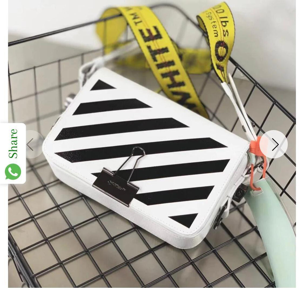 White Black Colour OFF IHW Fashionable Diag Binder Cilp Bag 9125