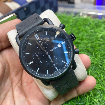 Black Strap Chronographic Dial Watch For Men