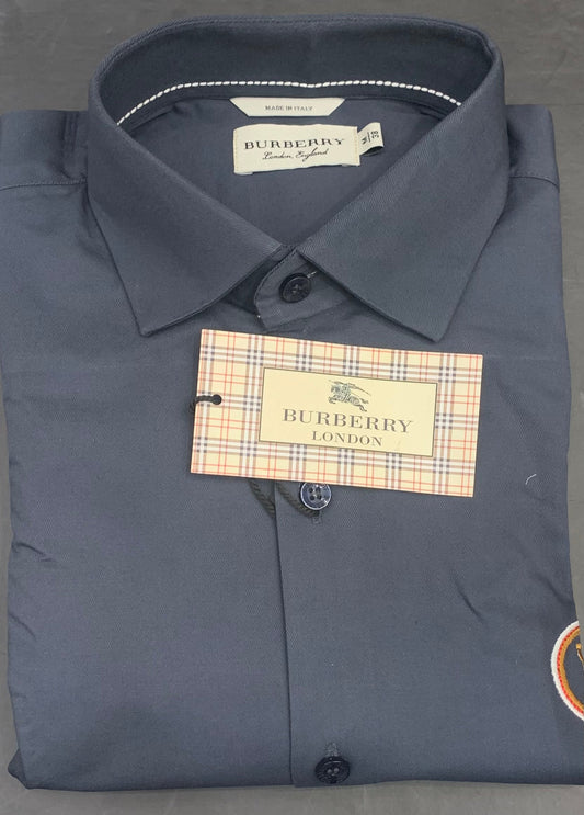 RUB Dark Grey Colour Wuth Front B Embroidery Plain Casual Mens Shirt 1105030