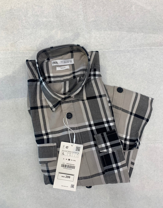 ZR Grey Color Check Premium Quality Full Sleeve Shirt 861055