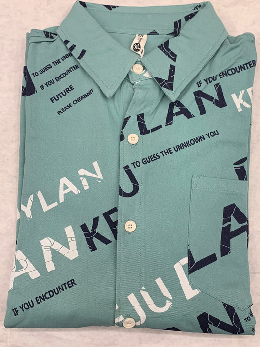 KEZEJ Teal Colour With Print Design Full Sleeve Shirt 1105057