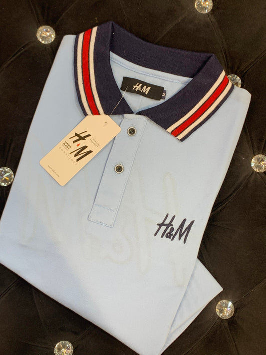 M&H Blue Colour With MH logo Back Embroidery Collar Half Sleeve TShirt 4262705