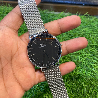 Wd Silver Chain Black Dial Slim Formal Casual Watch 989586