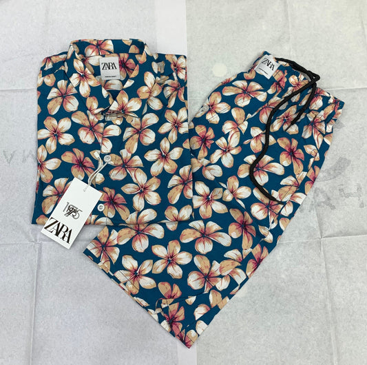 ZR RAZ Blue Colour With Pink Floral Print Important Shirt With Shorts Coord Set 50239