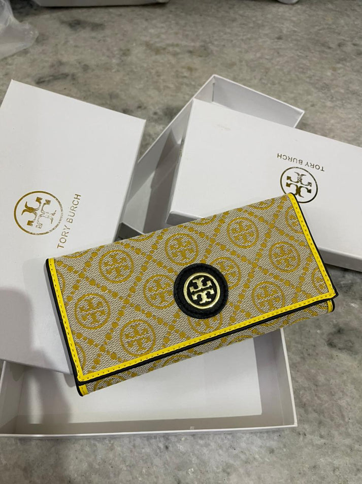 ROT TOR T MONOGRAM JACQUARD APRICOT THREE FOLD WALLET LEATHER  LADIES WALLET