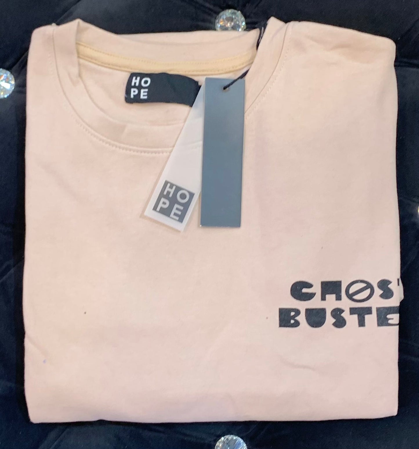 HOPE Beige Colour With Ghost Buster Back Print Drop Shoulder TShirt 108611