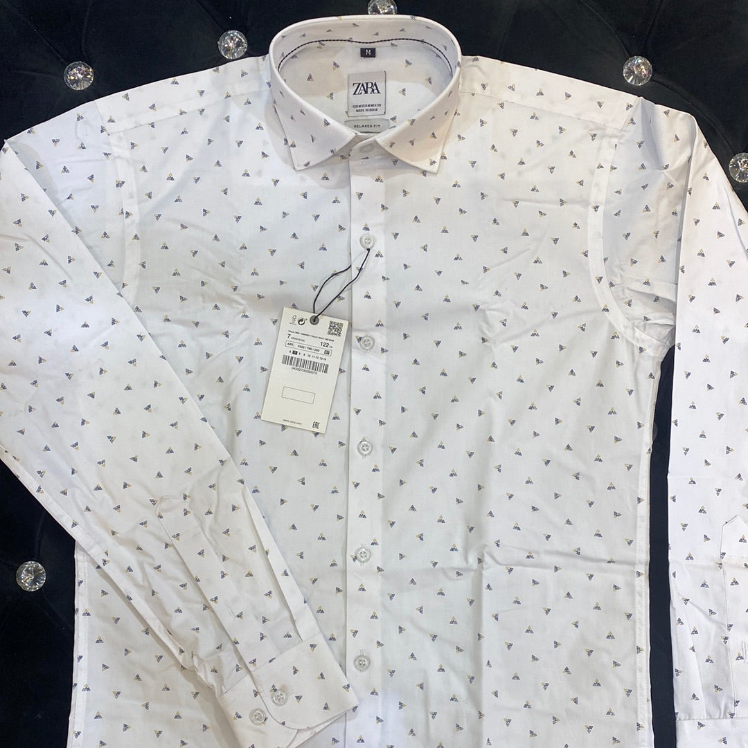 White Colour ZR Zar Raz With Print Relaxed Fit Branded Shirt 9101