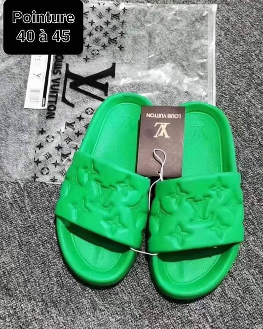 Vl UOL Green Colour Monogram Street Style Plain Slipper Sliders