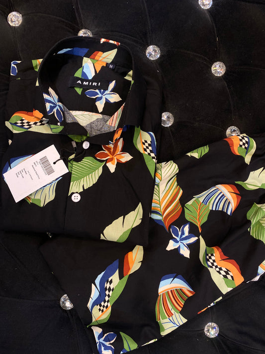 IMA Black Colour With Green Flower Print Important Shirt With Shorts Coord Set 298177