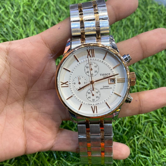 Sit Silver Copper Chain White chroper Dial Chrono Working Men’s Watch
